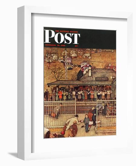 "Commuters" (waiting at Crestwood train station) Saturday Evening Post Cover, November 16,1946-Norman Rockwell-Framed Giclee Print