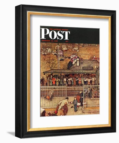 "Commuters" (waiting at Crestwood train station) Saturday Evening Post Cover, November 16,1946-Norman Rockwell-Framed Giclee Print