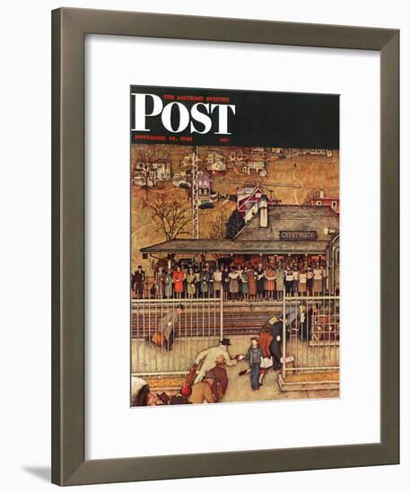 "Commuters" (waiting at Crestwood train station) Saturday Evening Post Cover, November 16,1946-Norman Rockwell-Framed Giclee Print