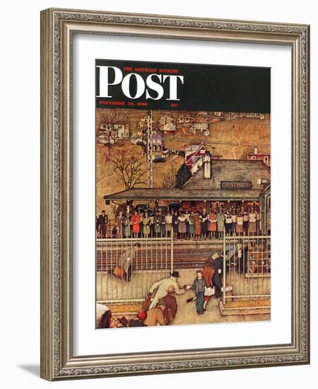 "Commuters" (waiting at Crestwood train station) Saturday Evening Post Cover, November 16,1946-Norman Rockwell-Framed Giclee Print