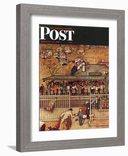 "Commuters" (waiting at Crestwood train station) Saturday Evening Post Cover, November 16,1946-Norman Rockwell-Framed Giclee Print