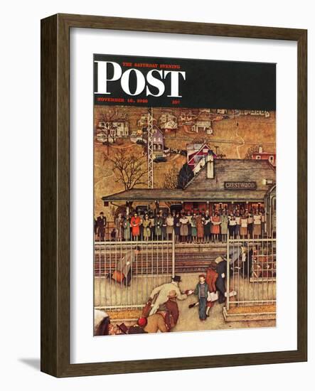 "Commuters" (waiting at Crestwood train station) Saturday Evening Post Cover, November 16,1946-Norman Rockwell-Framed Giclee Print