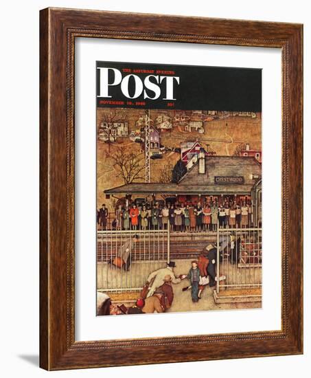 "Commuters" (waiting at Crestwood train station) Saturday Evening Post Cover, November 16,1946-Norman Rockwell-Framed Giclee Print