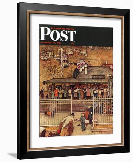 "Commuters" (waiting at Crestwood train station) Saturday Evening Post Cover, November 16,1946-Norman Rockwell-Framed Giclee Print