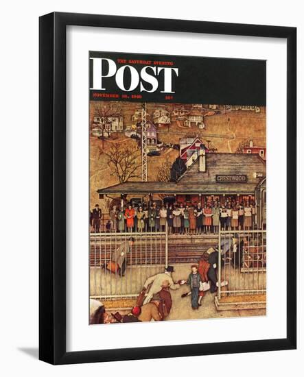 "Commuters" (waiting at Crestwood train station) Saturday Evening Post Cover, November 16,1946-Norman Rockwell-Framed Giclee Print