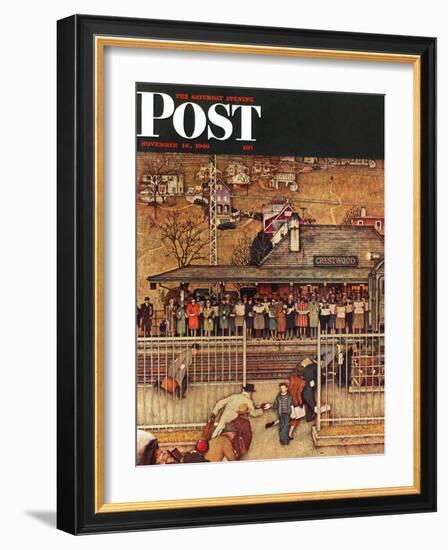 "Commuters" (waiting at Crestwood train station) Saturday Evening Post Cover, November 16,1946-Norman Rockwell-Framed Giclee Print