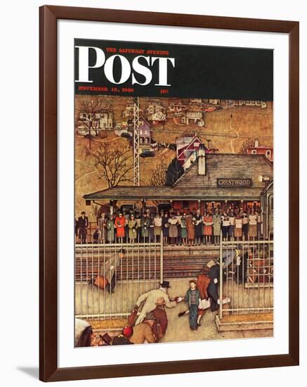 "Commuters" (waiting at Crestwood train station) Saturday Evening Post Cover, November 16,1946-Norman Rockwell-Framed Giclee Print