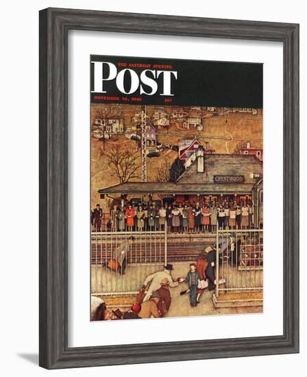 "Commuters" (waiting at Crestwood train station) Saturday Evening Post Cover, November 16,1946-Norman Rockwell-Framed Premium Giclee Print