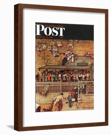 "Commuters" (waiting at Crestwood train station) Saturday Evening Post Cover, November 16,1946-Norman Rockwell-Framed Premium Giclee Print