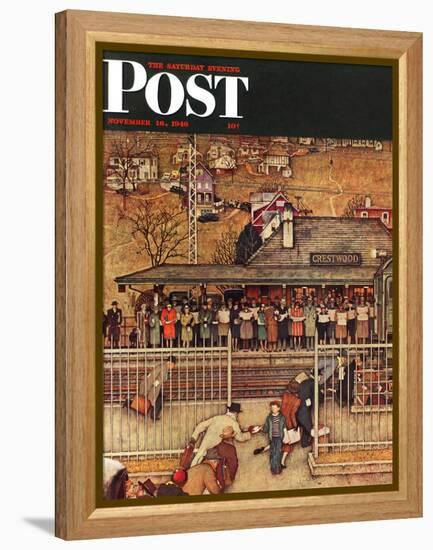 "Commuters" (waiting at Crestwood train station) Saturday Evening Post Cover, November 16,1946-Norman Rockwell-Framed Premier Image Canvas