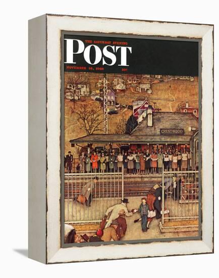 "Commuters" (waiting at Crestwood train station) Saturday Evening Post Cover, November 16,1946-Norman Rockwell-Framed Premier Image Canvas