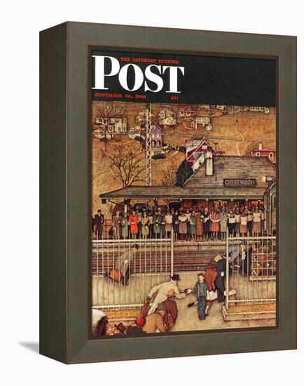 "Commuters" (waiting at Crestwood train station) Saturday Evening Post Cover, November 16,1946-Norman Rockwell-Framed Premier Image Canvas