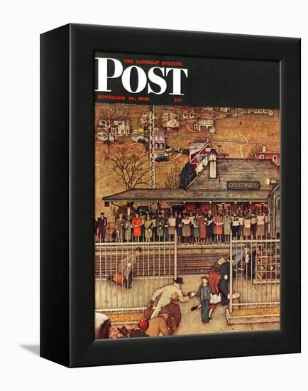 "Commuters" (waiting at Crestwood train station) Saturday Evening Post Cover, November 16,1946-Norman Rockwell-Framed Premier Image Canvas