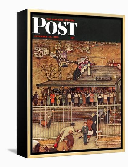 "Commuters" (waiting at Crestwood train station) Saturday Evening Post Cover, November 16,1946-Norman Rockwell-Framed Premier Image Canvas