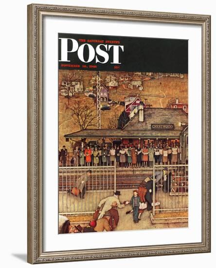 "Commuters" (waiting at Crestwood train station) Saturday Evening Post Cover, November 16,1946-Norman Rockwell-Framed Giclee Print