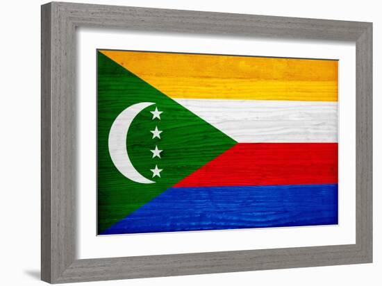 Comoros Flag Design with Wood Patterning - Flags of the World Series-Philippe Hugonnard-Framed Premium Giclee Print