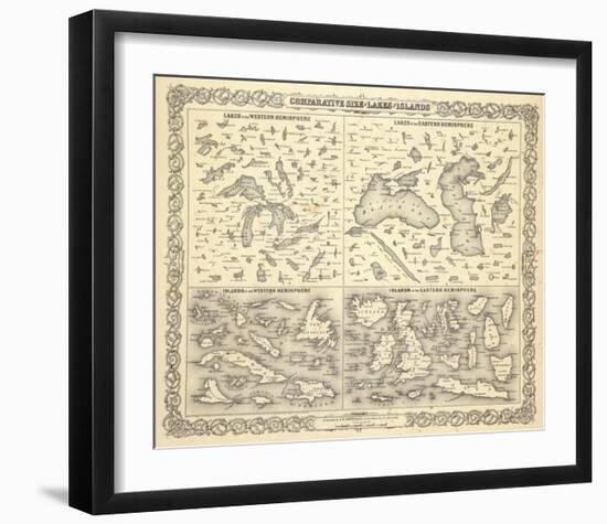 Comparative Size of Lakes and Islands, c.1856-G^ W^ Colton-Framed Art Print