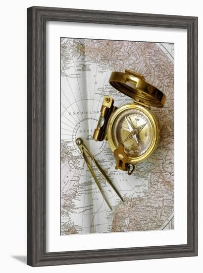 Compass And Dividers on a Map-Tony Craddock-Framed Photographic Print