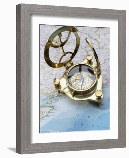 Compass on a Map-null-Framed Photographic Print