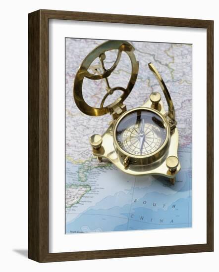 Compass on a Map-null-Framed Photographic Print
