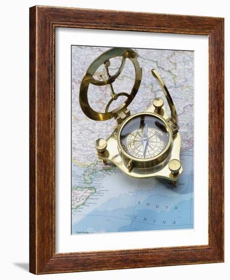 Compass on a Map-null-Framed Photographic Print