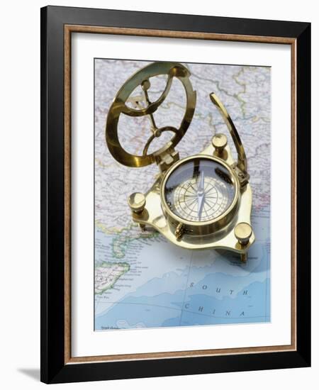 Compass on a Map-null-Framed Photographic Print