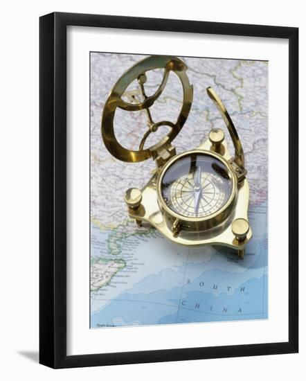 Compass on a Map-null-Framed Photographic Print