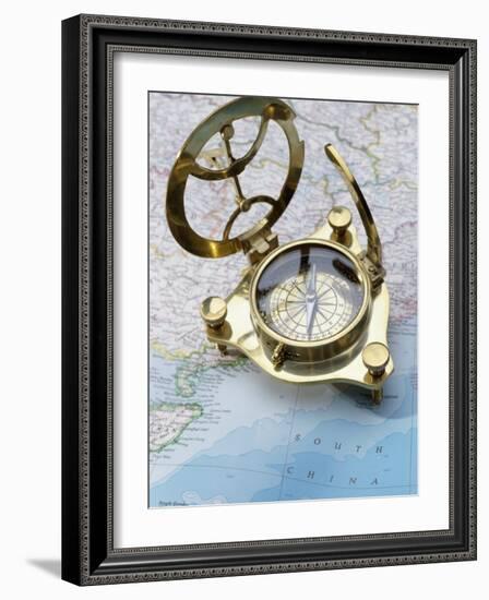 Compass on a Map-null-Framed Photographic Print