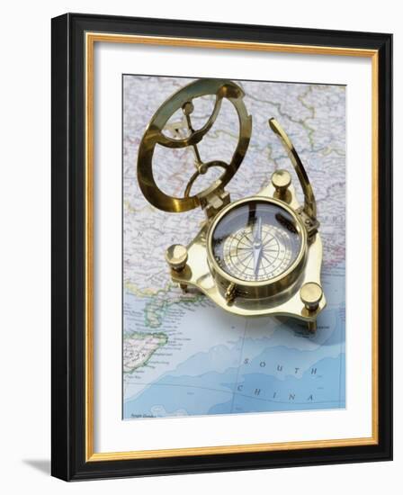 Compass on a Map-null-Framed Photographic Print