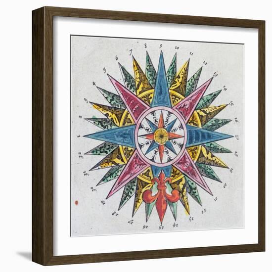 Compass Rose, from a Blaue Atlas, Published in Amsterdam, 1697 (Coloured Engraving)-Dutch-Framed Giclee Print