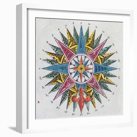 Compass Rose, from a Blaue Atlas, Published in Amsterdam, 1697 (Coloured Engraving)-Dutch-Framed Giclee Print