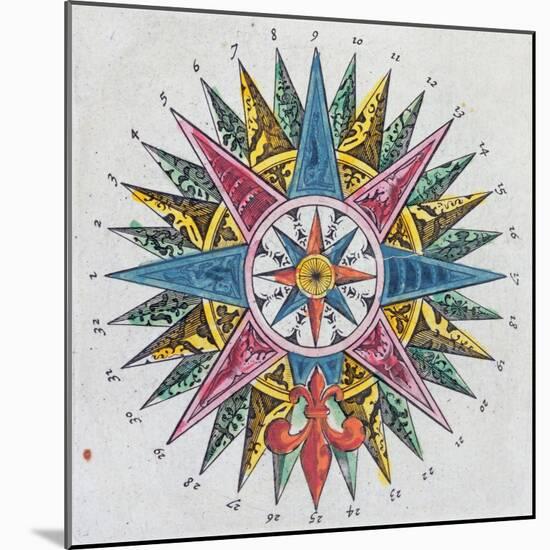 Compass Rose, from a Blaue Atlas, Published in Amsterdam, 1697 (Coloured Engraving)-Dutch-Mounted Giclee Print