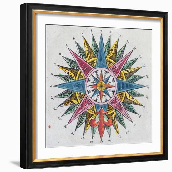 Compass Rose, from a Blaue Atlas, Published in Amsterdam, 1697 (Coloured Engraving)-Dutch-Framed Giclee Print