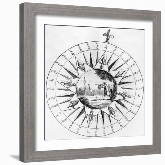 Compass with a Scene of Surveying (Engraving)-English-Framed Giclee Print