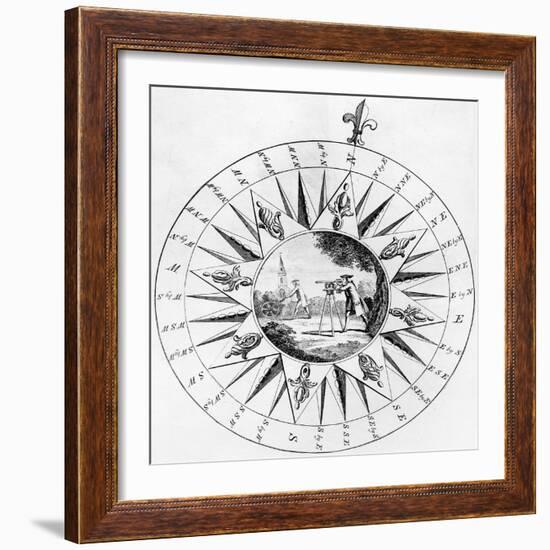 Compass with a Scene of Surveying (Engraving)-English-Framed Giclee Print