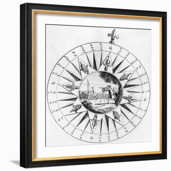 Compass with a Scene of Surveying (Engraving)-English-Framed Giclee Print