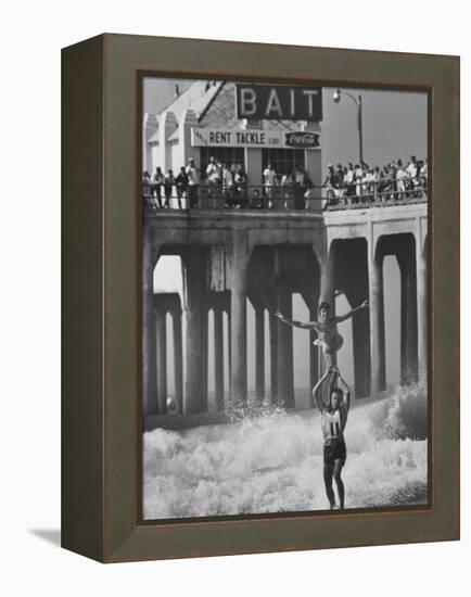 Competition in Tandem Surfing-John Loengard-Framed Premier Image Canvas