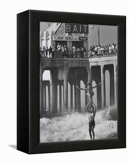 Competition in Tandem Surfing-John Loengard-Framed Premier Image Canvas