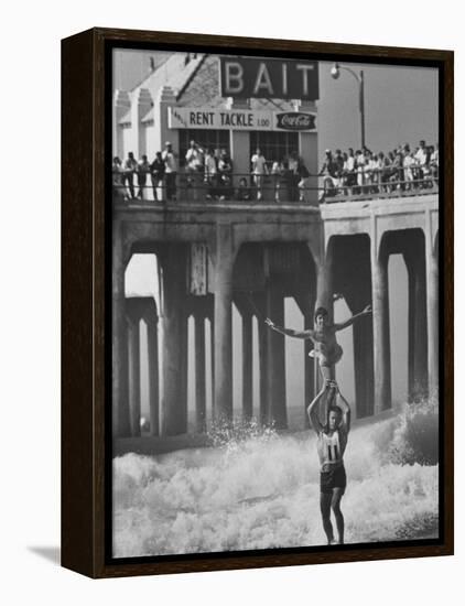 Competition in Tandem Surfing-John Loengard-Framed Premier Image Canvas