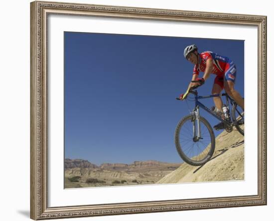 Competitior Riding Downhill in the Mount Sodom International Mountain Bike Race, Israel-Eitan Simanor-Framed Photographic Print