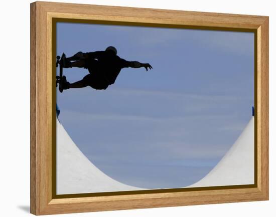 Competitor Performs During a Vertical International Skateboard Competition in Rio De Janeiro-null-Framed Premier Image Canvas