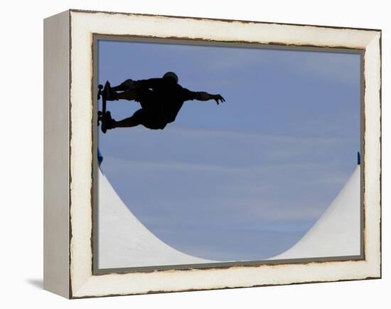 Competitor Performs During a Vertical International Skateboard Competition in Rio De Janeiro-null-Framed Premier Image Canvas