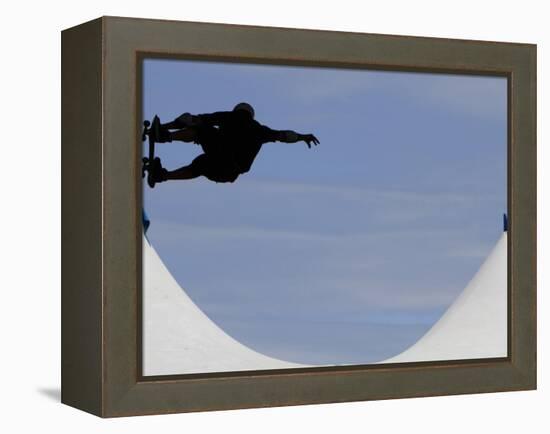 Competitor Performs During a Vertical International Skateboard Competition in Rio De Janeiro-null-Framed Premier Image Canvas