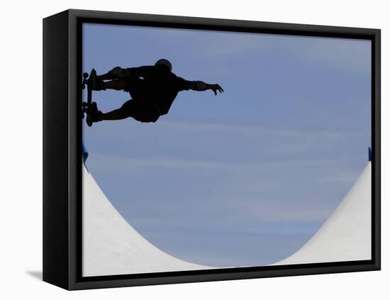 Competitor Performs During a Vertical International Skateboard Competition in Rio De Janeiro-null-Framed Premier Image Canvas