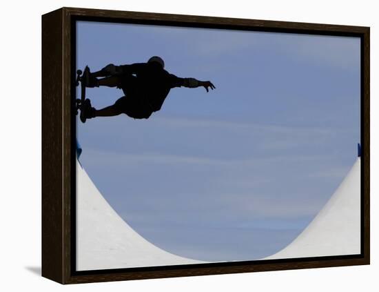 Competitor Performs During a Vertical International Skateboard Competition in Rio De Janeiro-null-Framed Premier Image Canvas