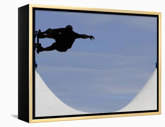 Competitor Performs During a Vertical International Skateboard Competition in Rio De Janeiro-null-Framed Premier Image Canvas