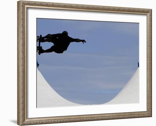 Competitor Performs During a Vertical International Skateboard Competition in Rio De Janeiro-null-Framed Photographic Print