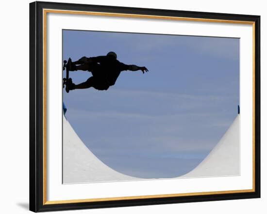 Competitor Performs During a Vertical International Skateboard Competition in Rio De Janeiro-null-Framed Photographic Print