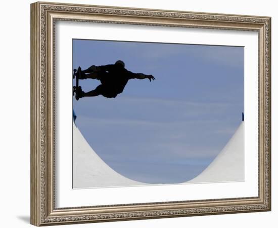 Competitor Performs During a Vertical International Skateboard Competition in Rio De Janeiro-null-Framed Photographic Print