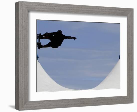 Competitor Performs During a Vertical International Skateboard Competition in Rio De Janeiro-null-Framed Photographic Print